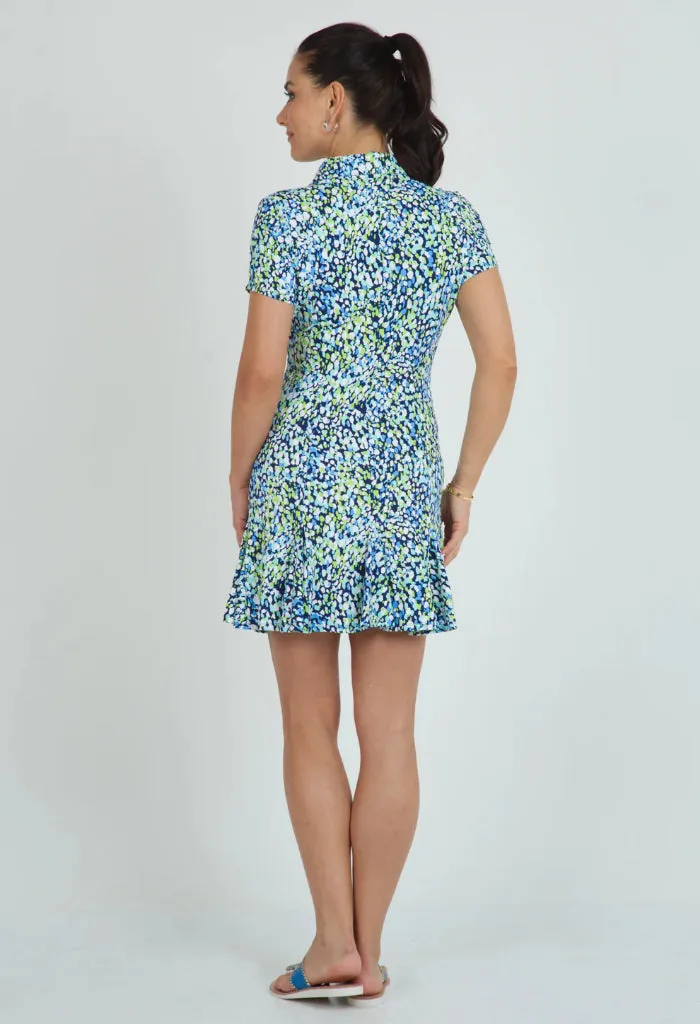 New Ibkul Naomi Print Short Sleeve Godet Dress MSP $128 Daywear Comfort