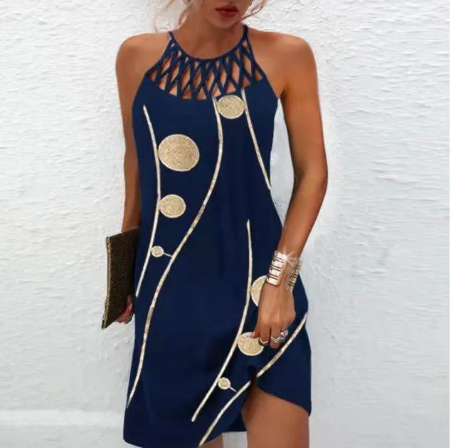 Fashion Print Dress Casual Halterneck Dresses For Women Summer Clothes Summer Friendly