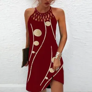 Fitted Shape Urban Chic Fashion Print Dress Casual Halterneck Dresses For Women Summer Clothes