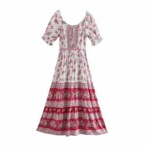 Limited-Edition Aachoae Women Elegant A Line Long Maxi Dress With Belt Summer Floral Print Beach Dress Ruffle Short Sleeve Bow Tie Chic Dresses