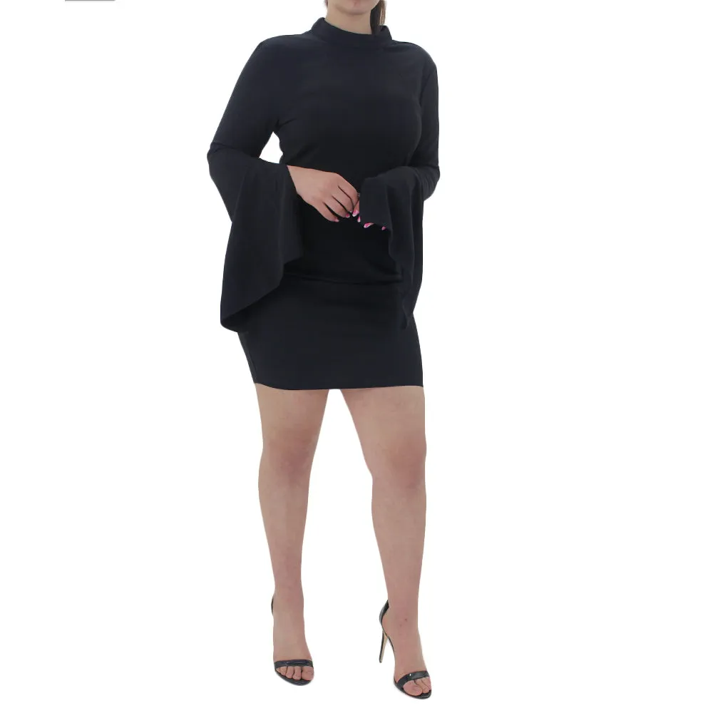 Women's Plain Solid Formal Dress,Black Calm Flow Figure-Skimming