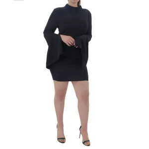 Women's Plain Solid Formal Dress,Black Calm Flow Figure-Skimming