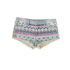 Women's Embroidered Denim Short,Blue hiking apparel Thermal Regulating Fabric