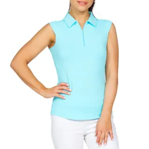 IBKUL Women's Solid Sleeveless Polo - Seafoam Digital Glow NonRestrictive Fit