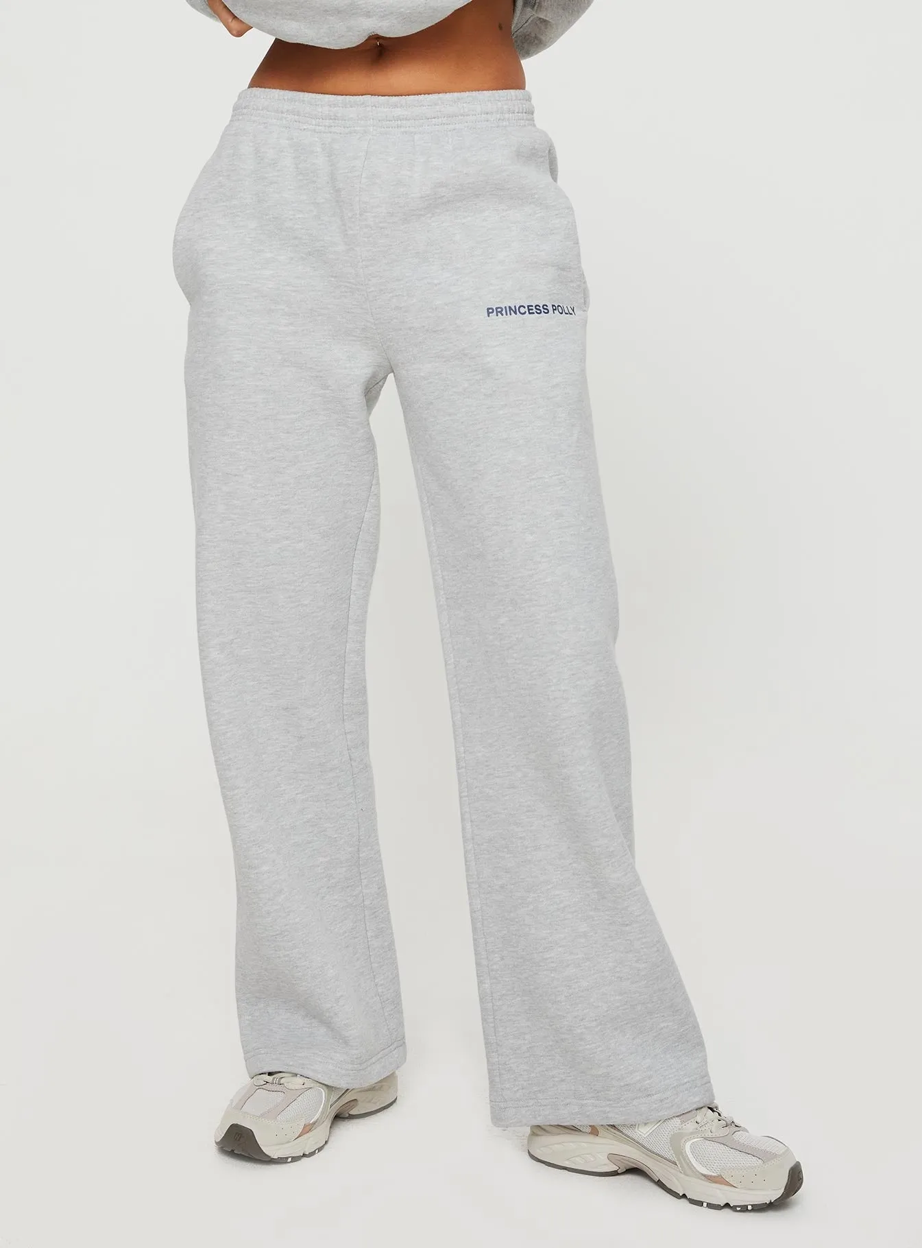Princess Polly Straight Leg Track Pants Text Grey Marle Flexible shape Soft Feel