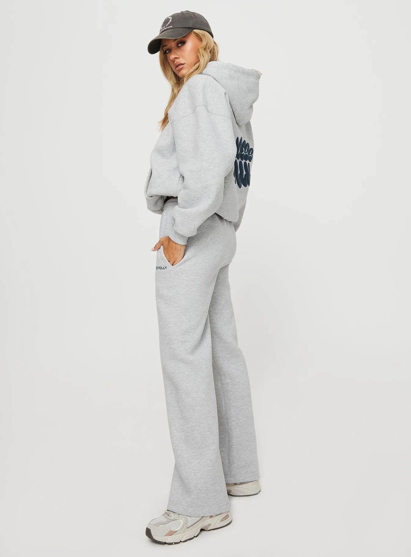 Princess Polly Straight Leg Track Pants Text Grey Marle NonIrritatingSeams Comfort Fit Wear