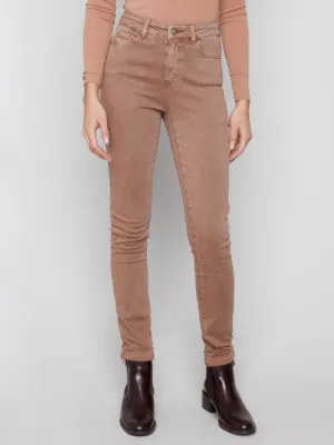 Queen Glow Urban Chic CUFFED HEM 5-POCKET TWLL PANTS - TRUFFLE