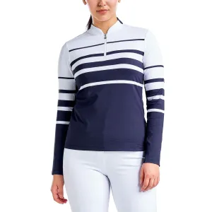 Nivo Women's Lolita UV Long Sleeve Mock Neck Golf Shirt - White/Navy Dream Feel
