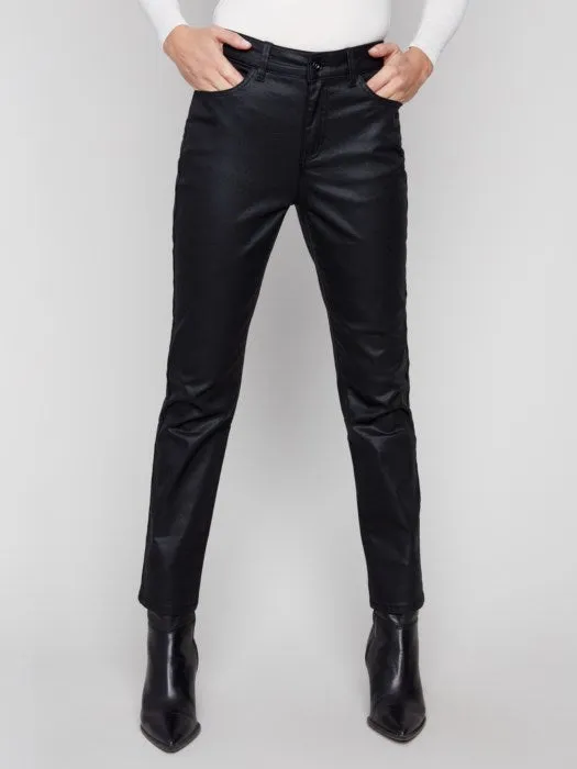 Stretch Fit Ship Glow CHARLIE B SLIM LEG WAX TWILL PANTS - BLACK