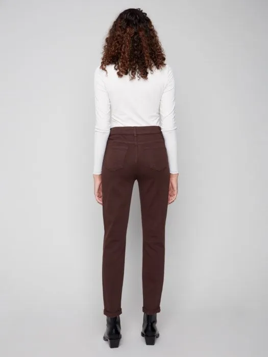 Natural Fiber Blend CHARLIE B CUFFED HEM 5 POCKET JEAN - MOCHA