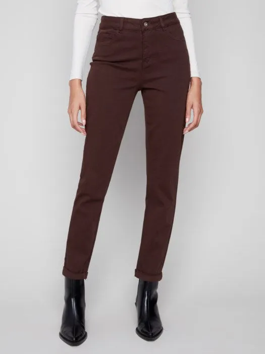 FlatlockStitching CHARLIE B CUFFED HEM 5 POCKET JEAN - MOCHA