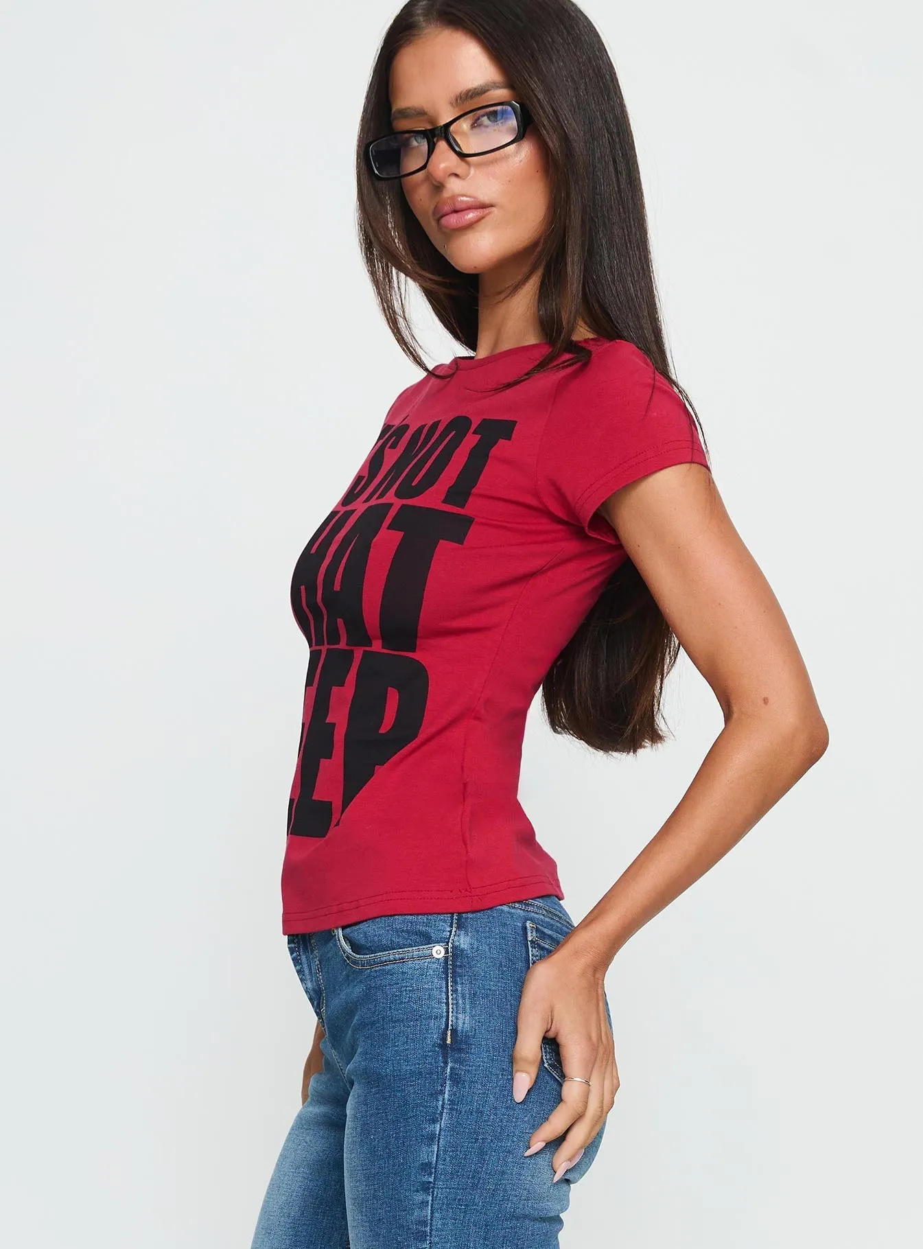 Simple Look Layering Piece It's Not That Deep Graphic Baby Tee Red