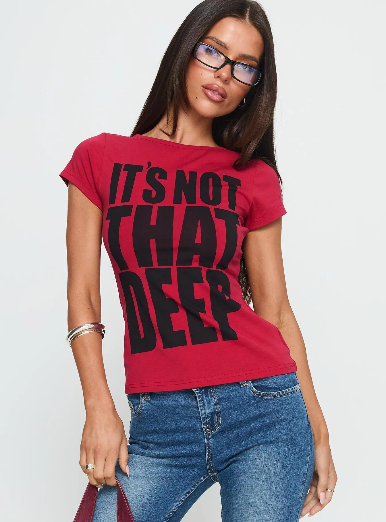 Holiday Outfit It's Not That Deep Graphic Baby Tee Red