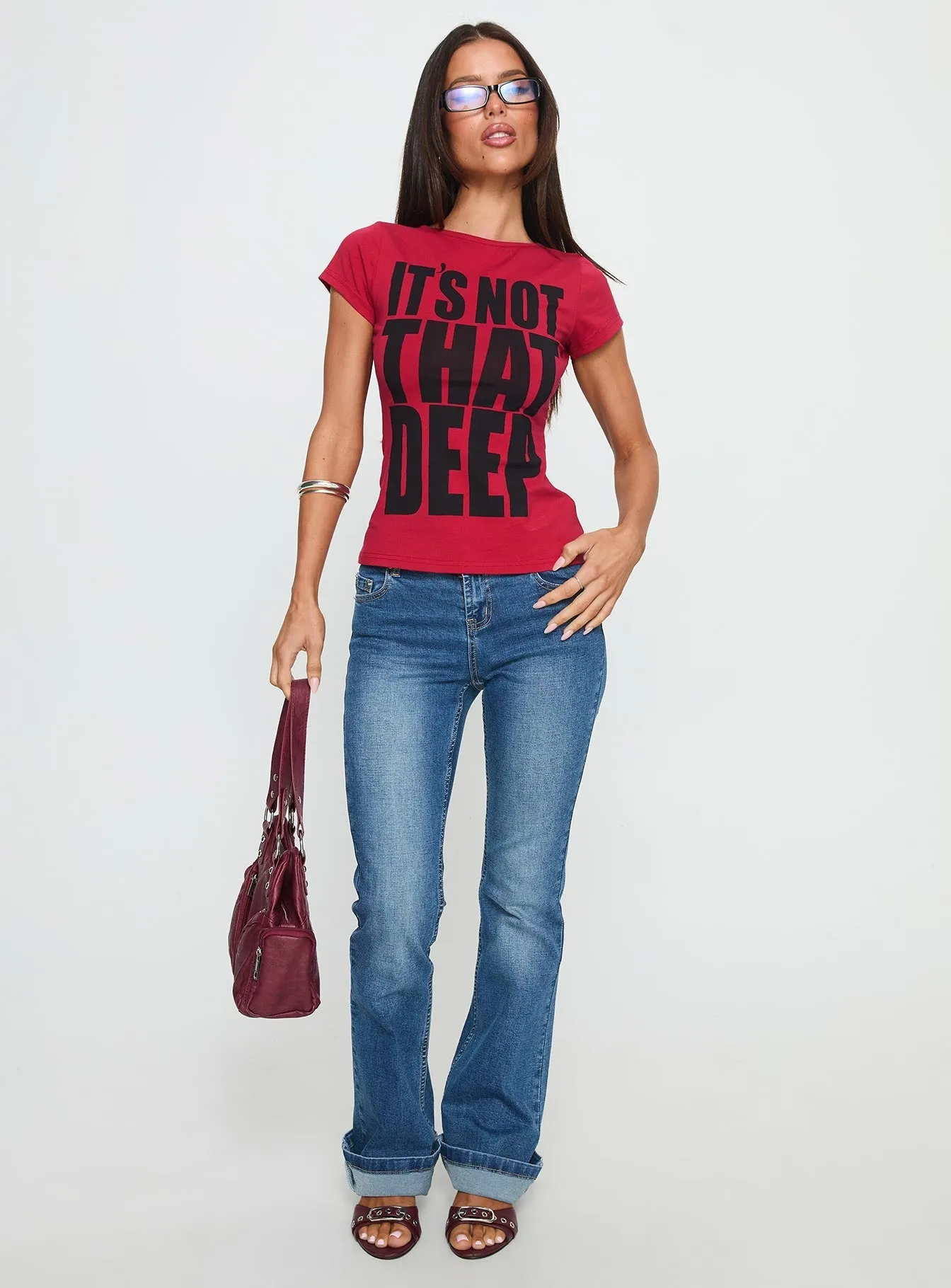 It's Not That Deep Graphic Baby Tee Red Travel Ready Soft Touch Texture