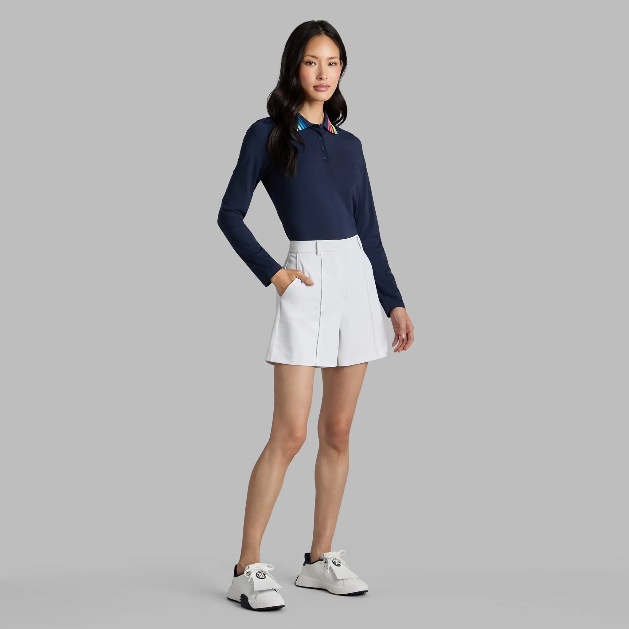 G/Fore Women's Contrast Collar Silky Tech Long Sleeve Golf Polo Shirt - Twilight Trans Glow