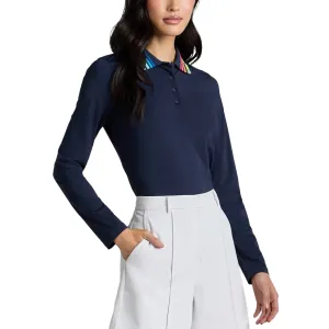 Vision Fit Sprint Fit G/Fore Women's Contrast Collar Silky Tech Long Sleeve Golf Polo Shirt - Twilight