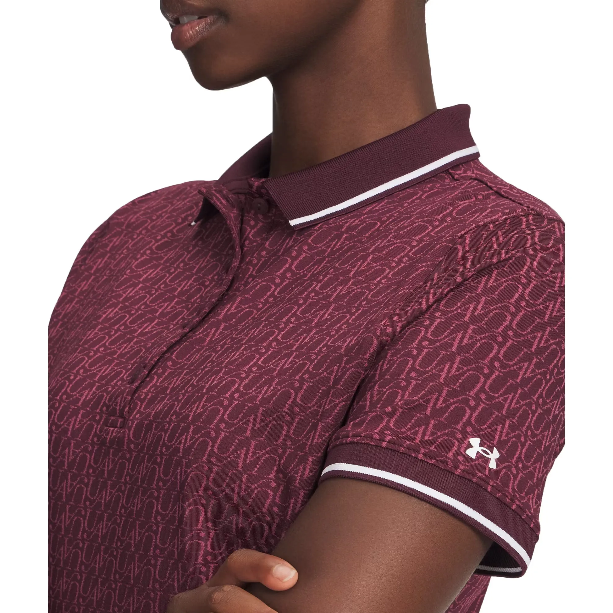 Art Glow Under Armour Women's Drive Jacquard Golf Polo Shirt - Dark Maroon/Fuchsia Dusk/White