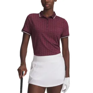 Under Armour Women's Drive Jacquard Golf Polo Shirt - Dark Maroon/Fuchsia Dusk/White Romance Fit LightweightTextile