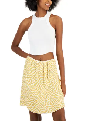 Women's Picot-Trim Checkered Skirt,Yellow/White Smooth Motion