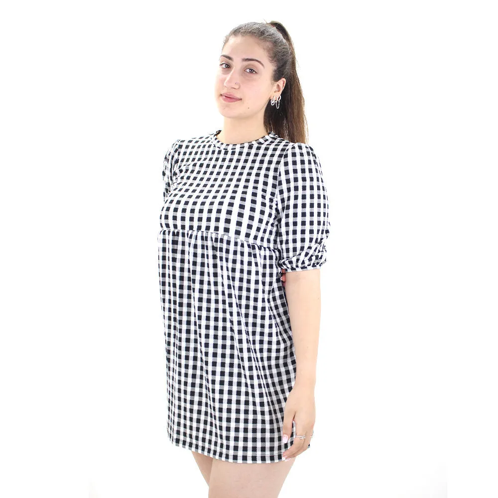 Event Mood Women's Plaid Short Dress,Black/White