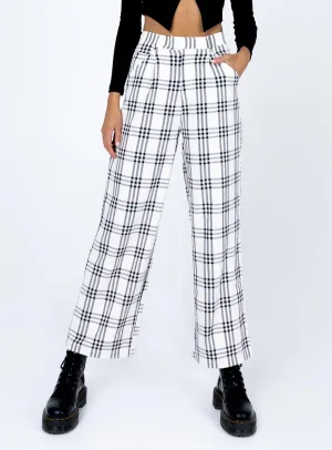 Declan Checked Wide Leg Pants White No Fuss Secure Cuff Design
