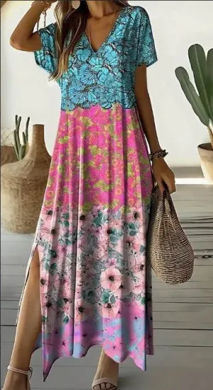 Spring Summer Vacation Resort Beach Slit Boho maxi dress Visual Balance