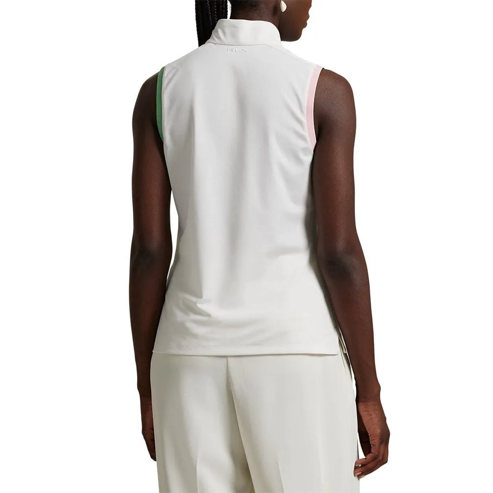 breathable materials RLX Ralph Lauren Women's Tour Pique Sleeveless Mock Neck 1/4 Zip Golf Top - White/Garden Pink/Pistachio