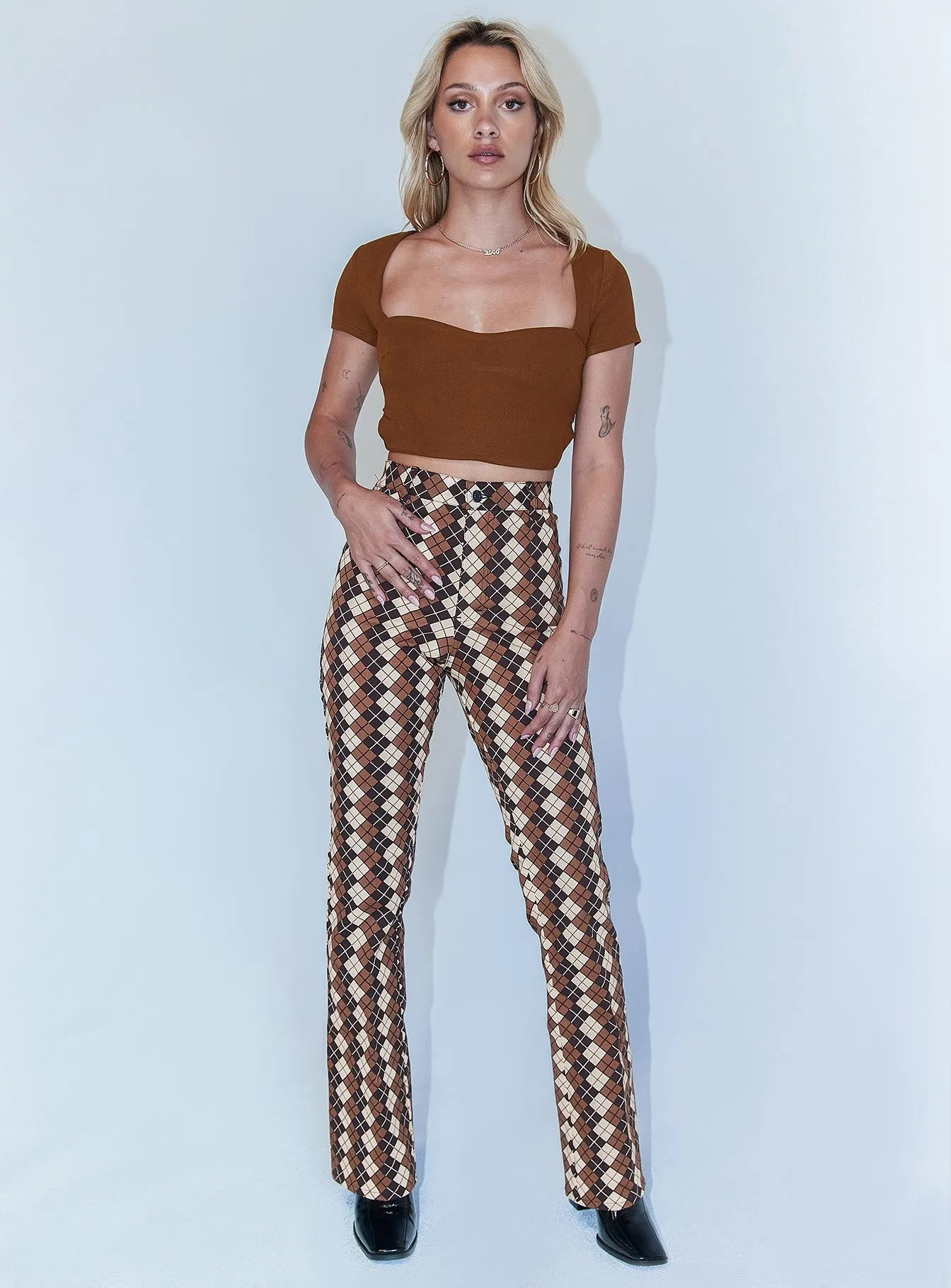 Motel Zoven Trouser Argyle Brown TaglessComfort
