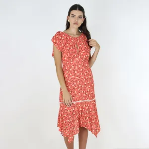 Trendy wrap gown All Day Women's Ruffled Floral Casual Midi Dress,Coral