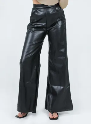 Breathable mesh All terrain Angelica Pu Wide Leg Pants Black