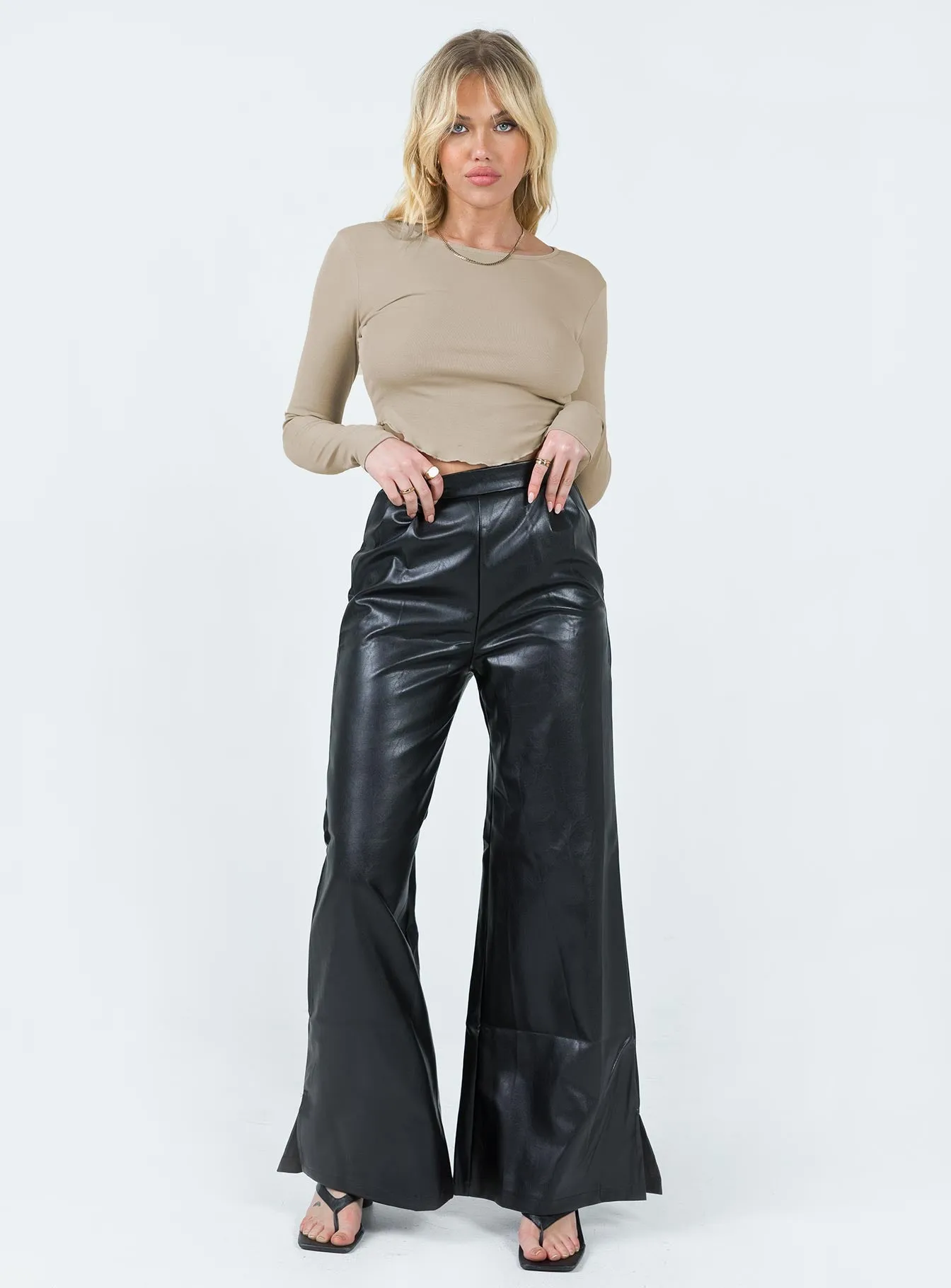 Angelica Pu Wide Leg Pants Black Quick Dry Wear High Rise