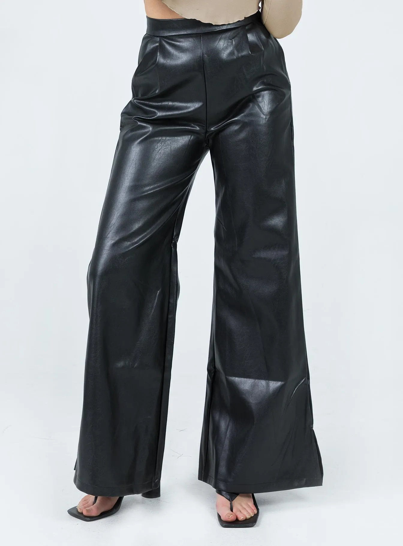 AntiStaticFinish Street Active Angelica Pu Wide Leg Pants Black