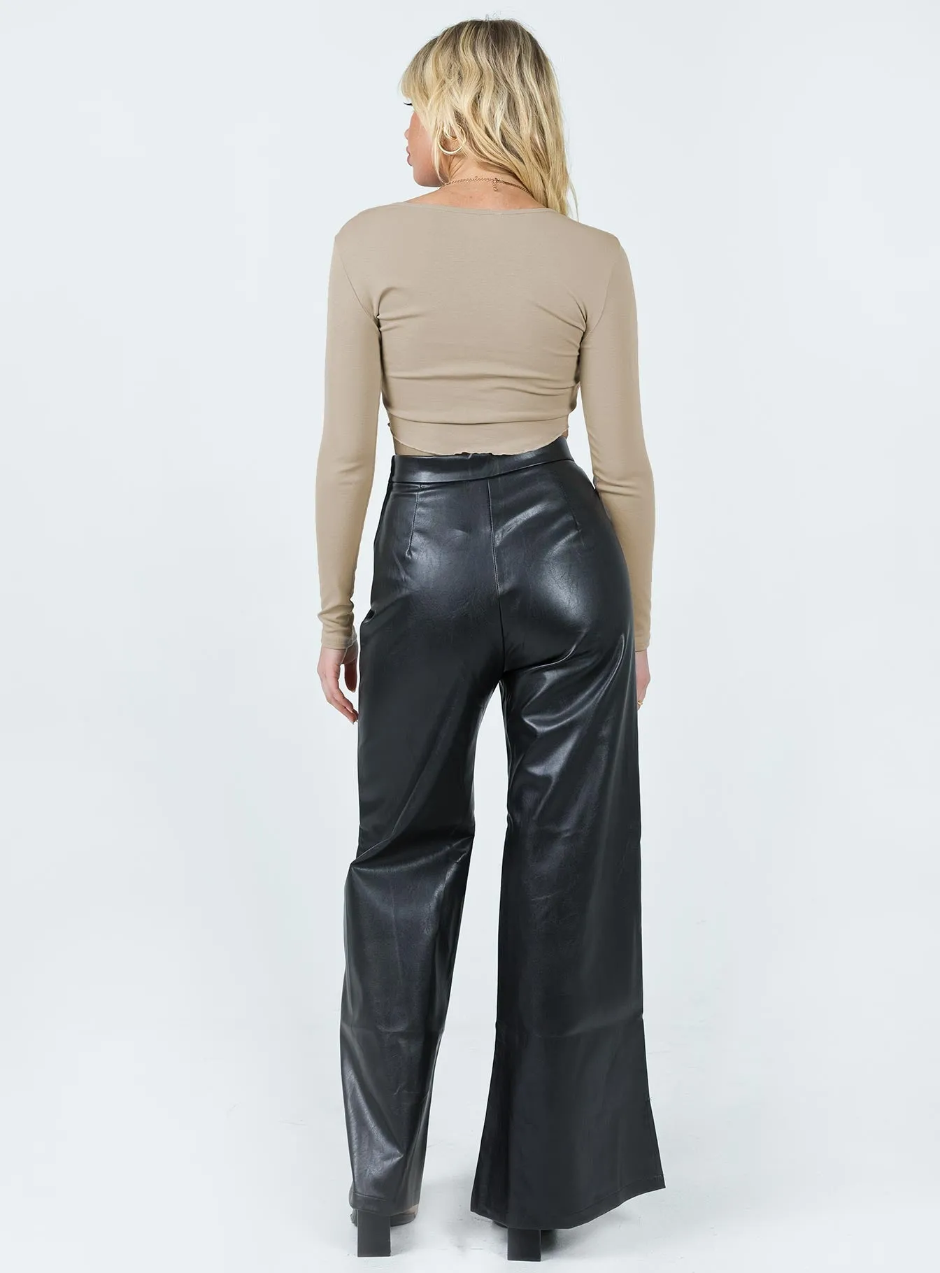 Chic Appeal OrganicCotton Angelica Pu Wide Leg Pants Black