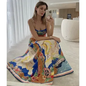 Urban Drape Elegant Ladies Spaghetti strap Vacation Resort Boho Floral Summer Maxi dress