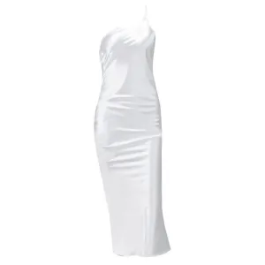 Elegant Women's Midi Satin Dress One Shoulder Spaghetti Strap Backless Ruched Summer DRESS Asymmetric-Neck Modern Layering