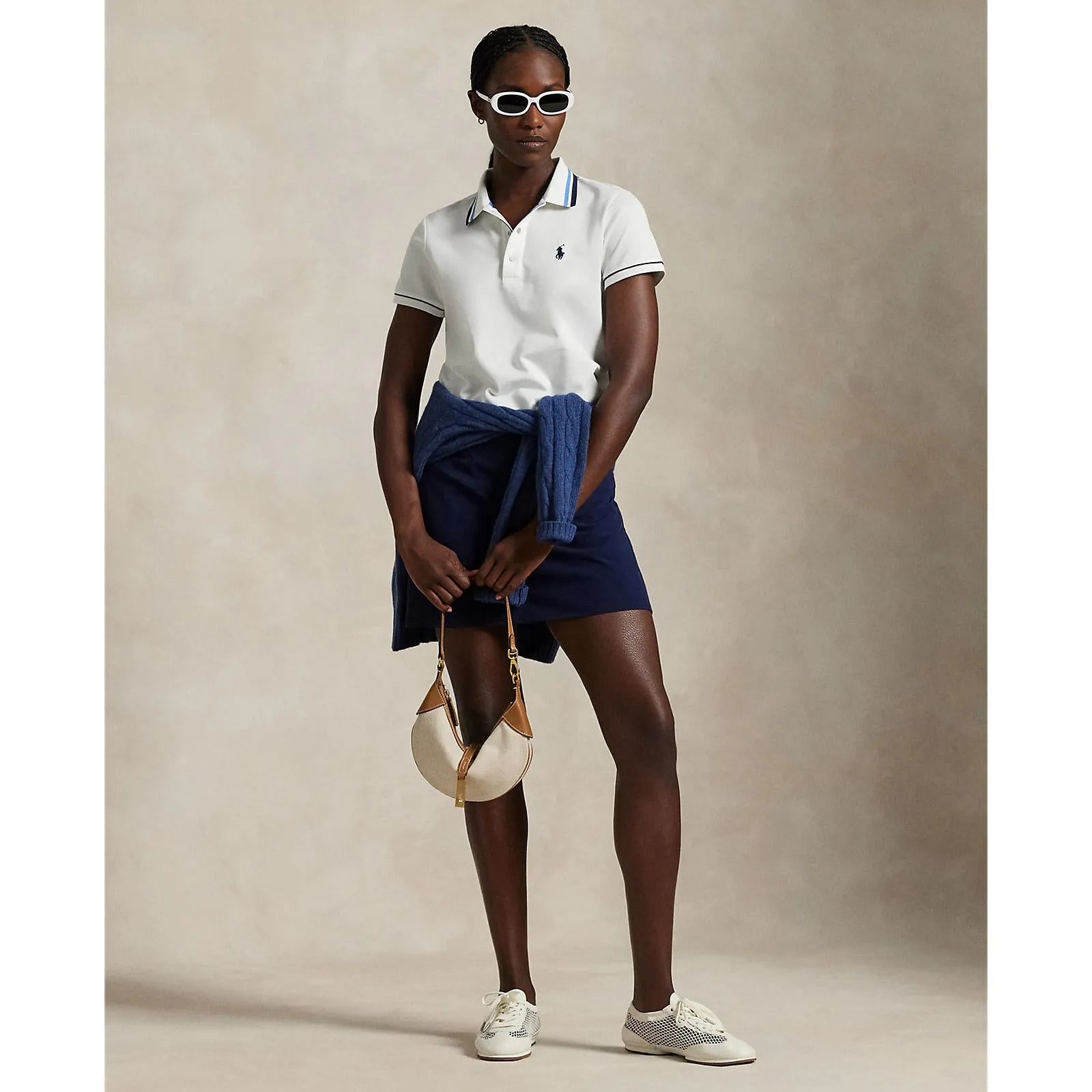 Easy Fashion NonSlipTrim RLX Ralph Lauren Women's Tour Pique Polo Shirt - White/Navy/Blue