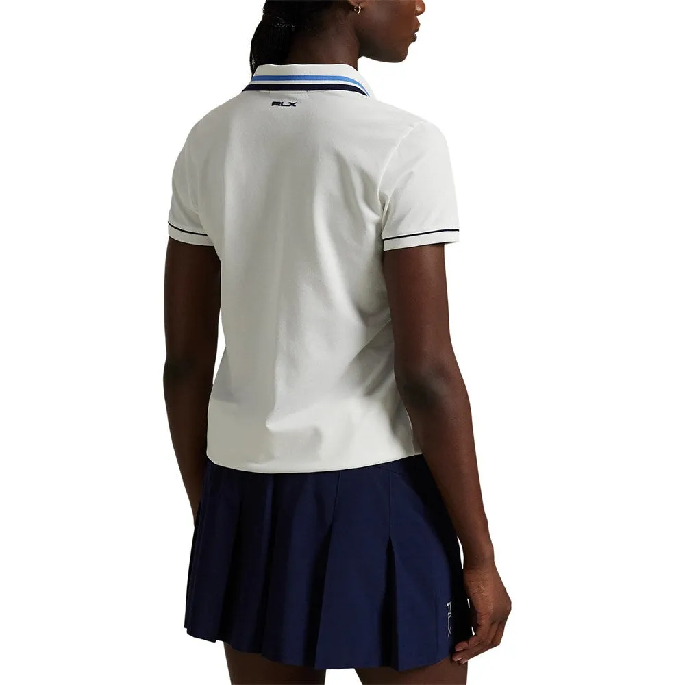 RLX Ralph Lauren Women's Tour Pique Polo Shirt - White/Navy/Blue WaterResistant Coating