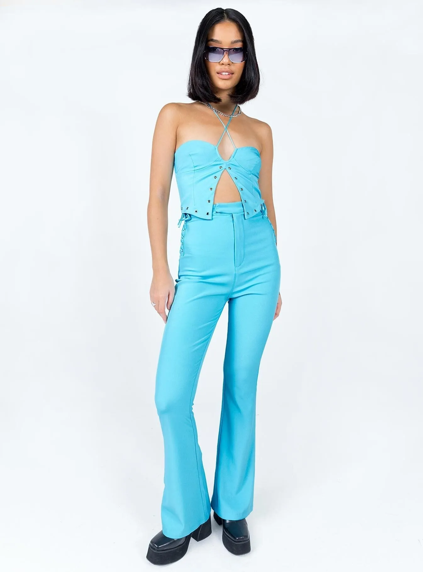 Mid Way Laced Flare Pants Blue Indoor Comfort