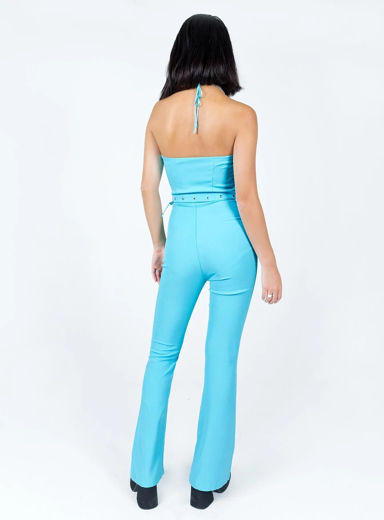 Mid Way Laced Flare Pants Blue Adjustable Closure