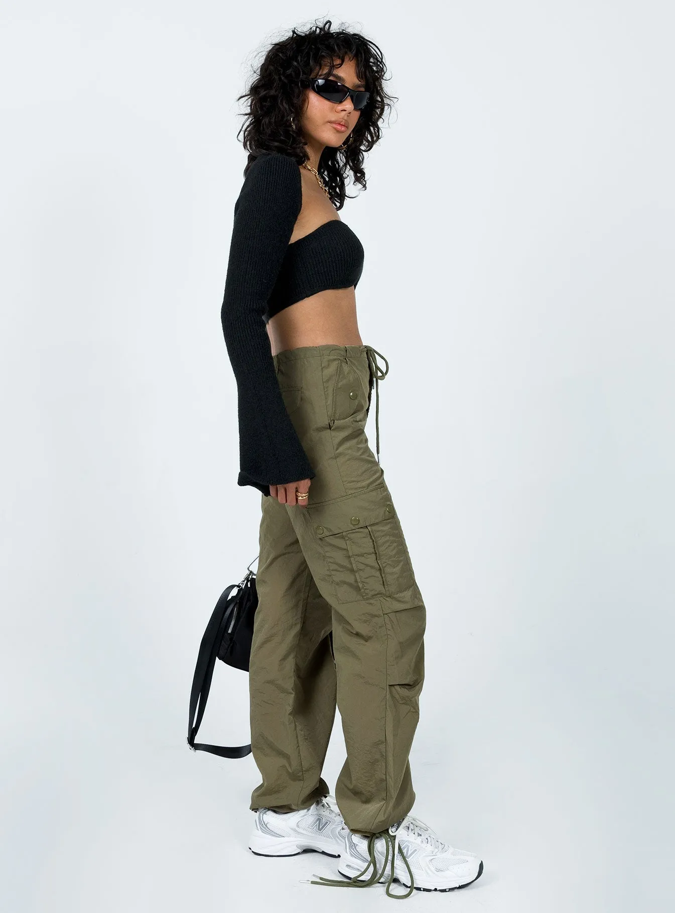 Double Layered Hem Poplar Cargo Utility Pants Khaki