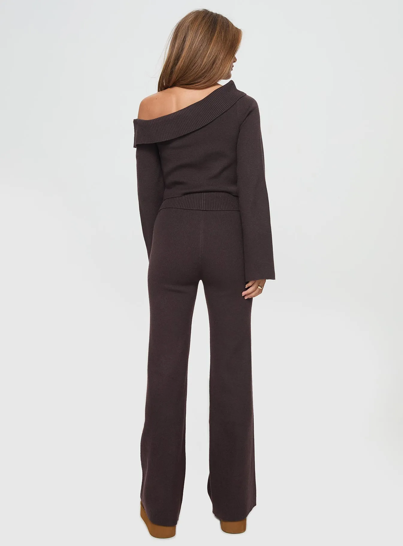 Effortless Look High-rise waist Try Me Knit Pants Chocolate Tall