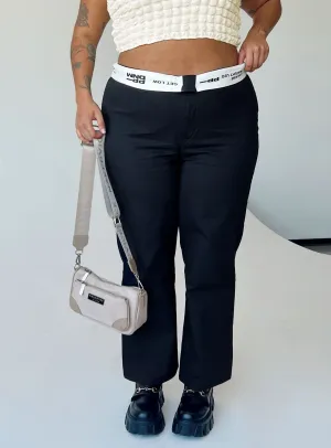 Cozy Lining Soft Waistband Dava Low Rise Pants Black Curve