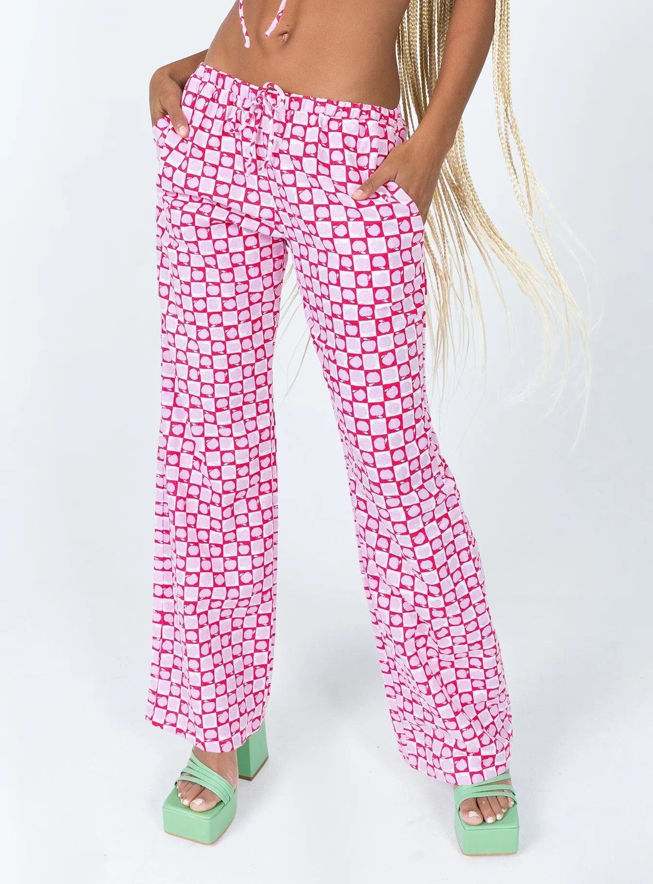 Fade Resistant Dye Motel Raya Trouser Apple Check Blush Red
