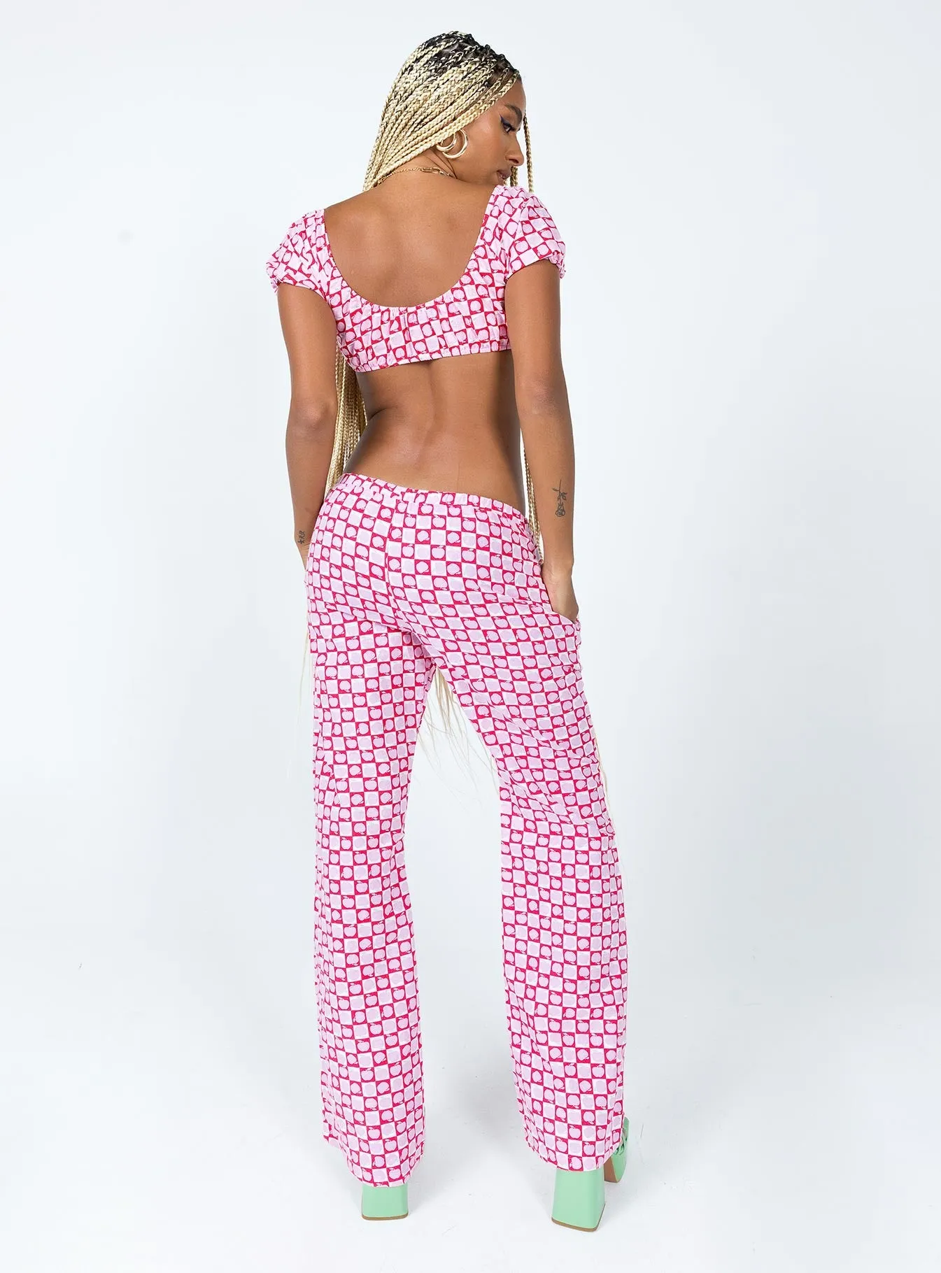 Tight Fit Flexible Gusset Motel Raya Trouser Apple Check Blush Red