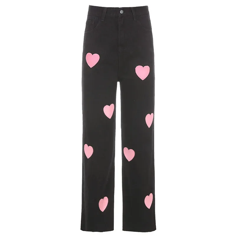 Butterfly Embroidery Straight Leg Cute Girl Denim Casual Pants Slim Trousers NoRubEdging Comfortable Jacket