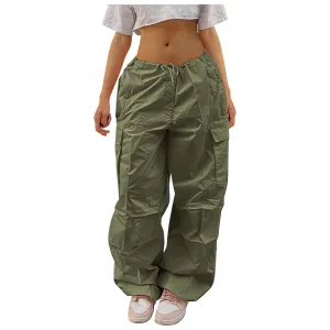 Gloss Fit WrinkleResistant Fabric Casual Cargo Pants For Women Solid Color Drawstring Pocket Design Fashion Street Trousers Girls