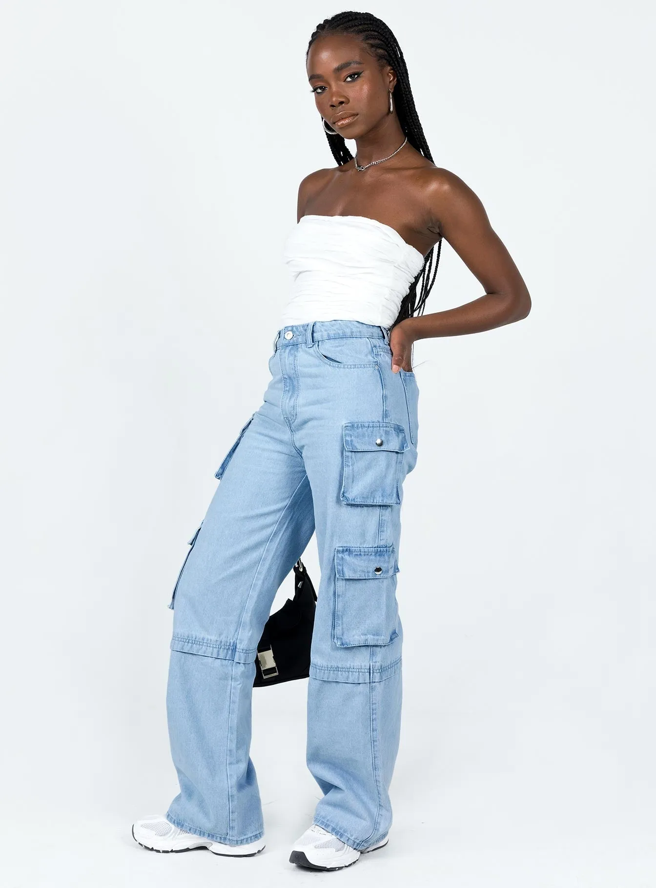 Layering Essential Darla Cargo Denim Jeans Light Wash Denim