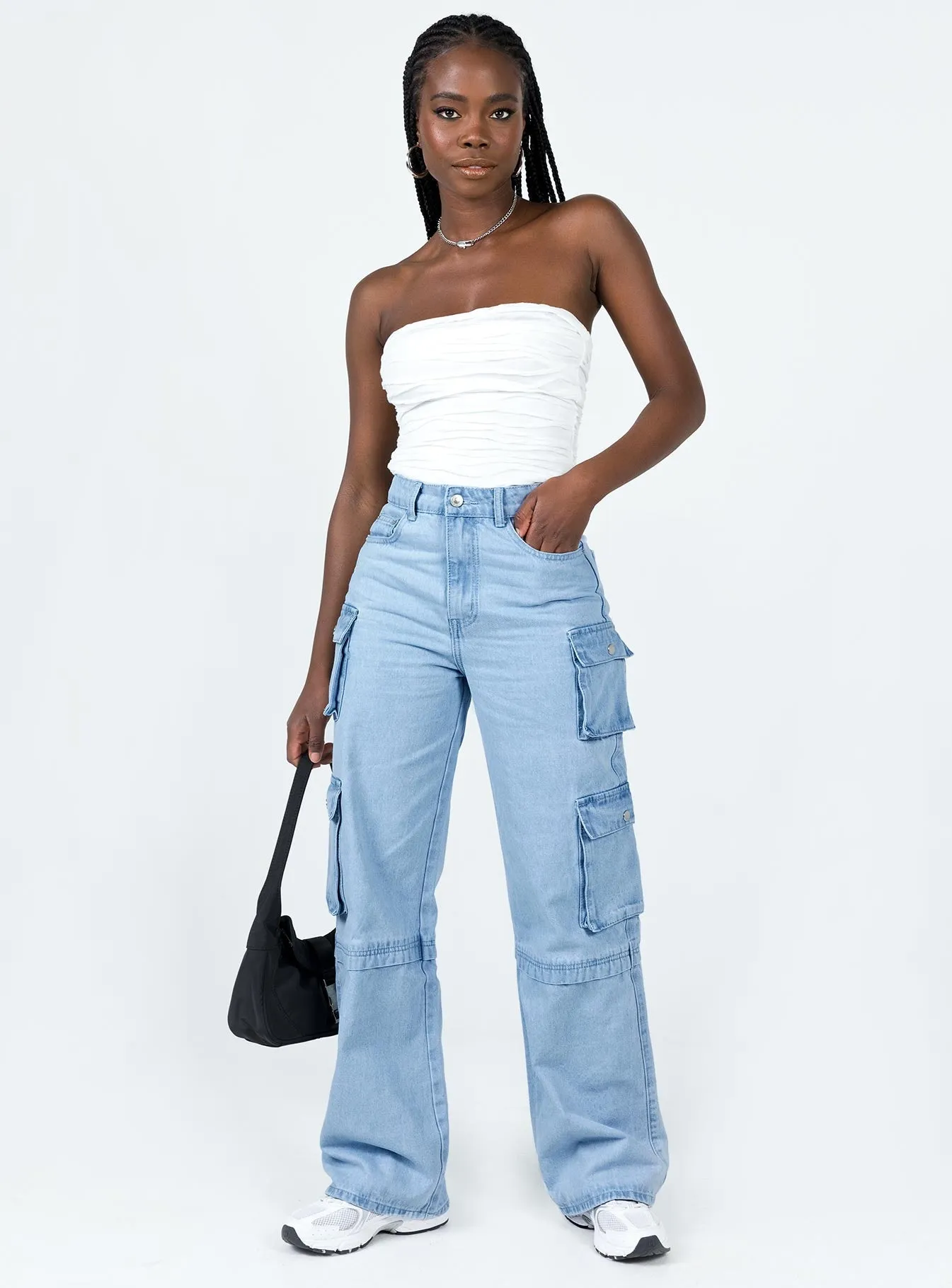 Water resistant coating quick dry Darla Cargo Denim Jeans Light Wash Denim