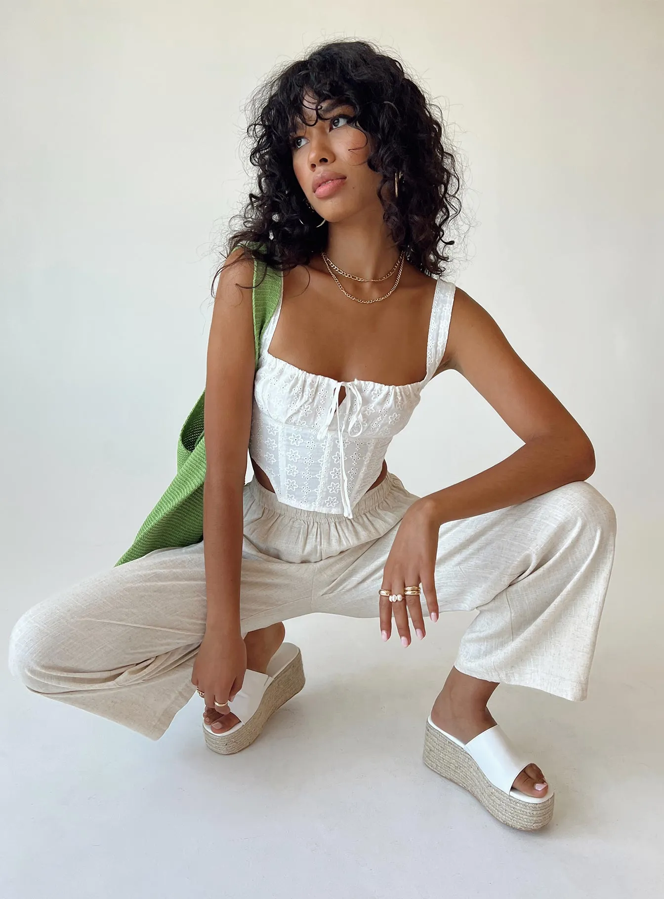 Louis Linen Blend Pants Beige Erasable Logo Patch