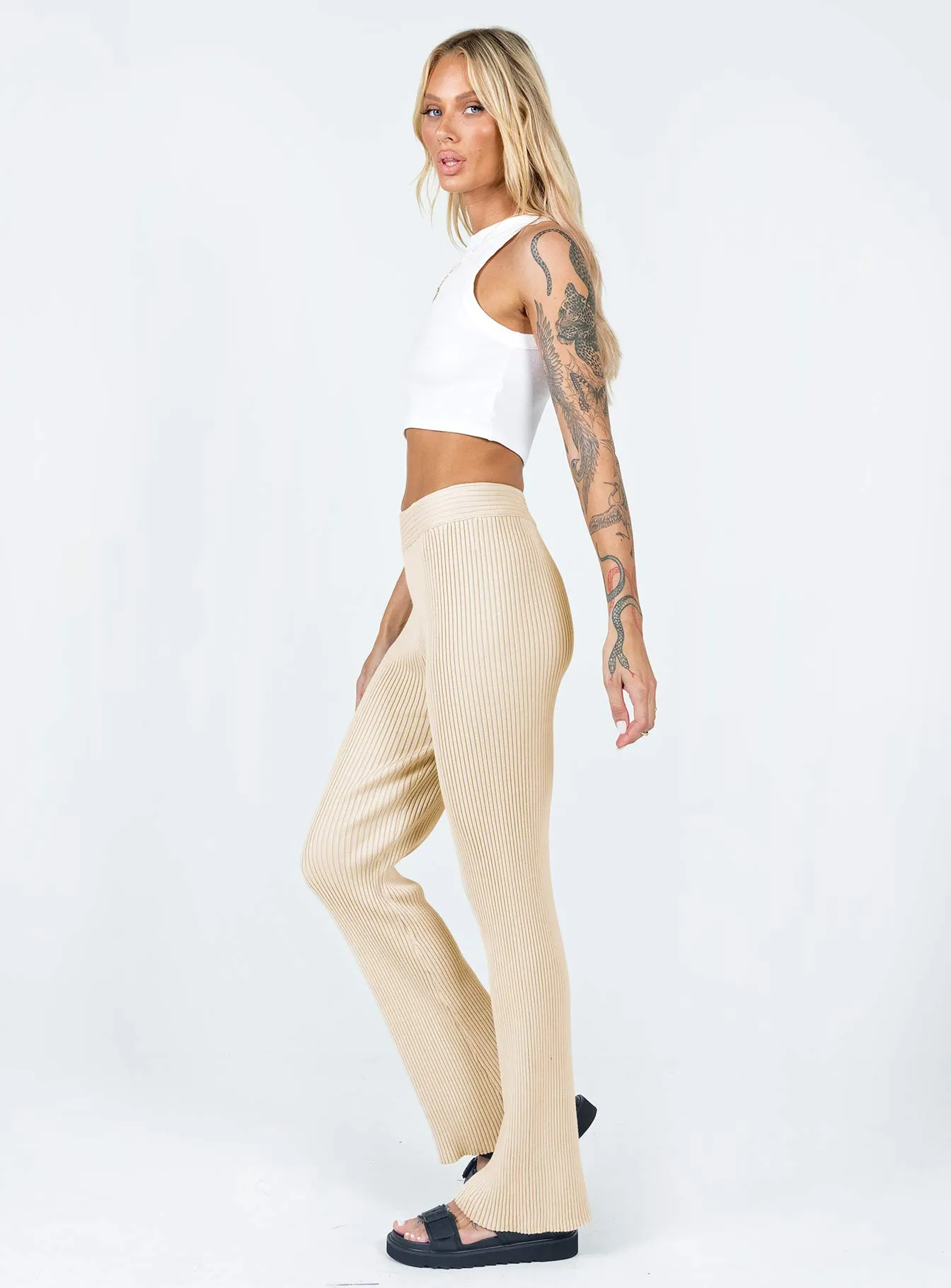 Olessia Pants Cream Structured Hemline CompressionFitFabric